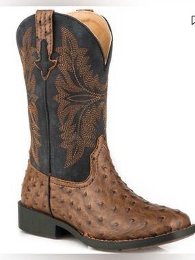 Roper Brown and Black Ostrich-Textured Cowboy Boot